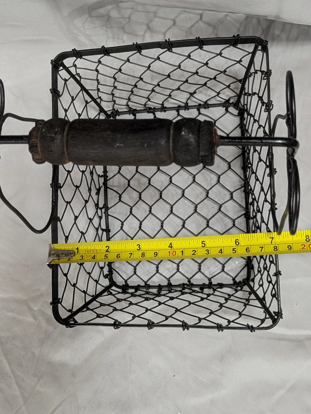Vintage Farmhouse Wire Egg Basket with Wood Handle & Wire Pear Accents